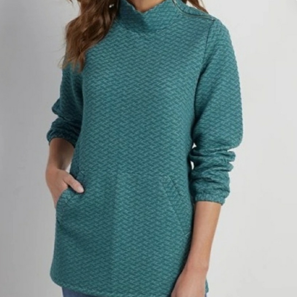 Soft Surroundings Women's Varenna Teal Cowl Neck Sweatshirt Top Size PS